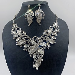 Кристалл Комплекты ожерелий и серег из сплава со стразами и стеклом для женщин, цветок и листья, кристалл, 400 мм