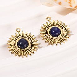 Содалитовое Природные подвески содалитом, Подвески от солнца из нержавеющей стали золотистого цвета, аксессуары для ожерелья своими руками, 17.5x15 мм