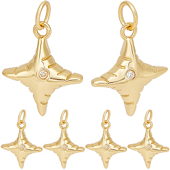Настоящее золото 18K 6подвески из латуни с гальваническим покрытием, долговечный, без кадмия, без никеля и без свинца, звезда, реальный 18 k позолоченный, 16.5x14.5x5.5 мм, Перейти кольцо: 4x0.8 мм, 2.3 мм внутренним диаметром