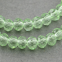 Pale Green Transparent Glass Beads Strands, Faceted, Rondelle, Pale Green, 3x2mm, Hole: 0.5mm, about 145~150pcs/strand, 34~35cm