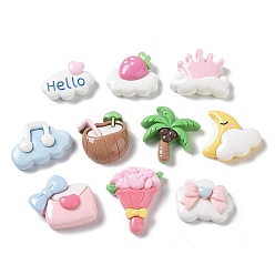 (52) Непрозрачная лаванда Непрозрачные кабошоны из смолы, кокосовая пальма, букет и напиток, разнообразные, разноцветные, 13.5~24.5x17.5~23.5x6~8.5 мм