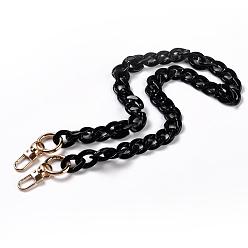 Black Acrylic Curb Chains Bag Straps, with Alloy Spring Gate Ring & Swivel Clasps, for Bag Straps Replacement Accessories, Black, 60~70cm