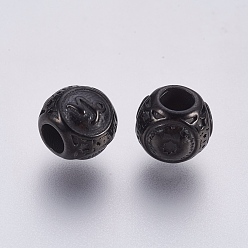 Черный Цвет Металла 316 европейские бусины из хирургической нержавеющей стали, бусины с большим отверстием, рондель, Козерог, металлический черный , 10x9 мм, отверстие : 4 мм