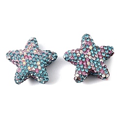 Аквамарин Ручной полимерной глины шариков Rhinestone, звезда, аквамарин, 24x25x9 мм, отверстие : 1 мм