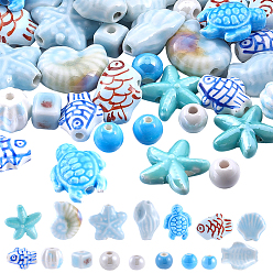 Светло-Голубой 56шт 14 стили фарфоровые бусины ручной работы, Небесно-голубой, 8~19.5 мм, отверстие : 1.5~2.5 мм, 4 шт / стиль