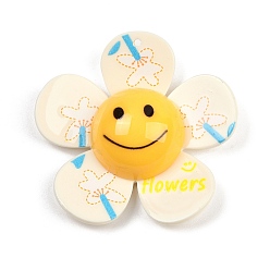 Бежевый Большие подвески из непрозрачного акрила с принтом, цветок, бежевые, 50.5x52.5x14.5 мм, отверстие : 1.8 мм