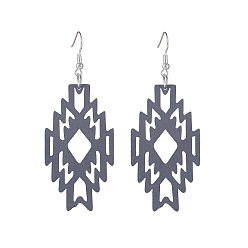 Серый Серьги-подвески из полого дерева в геометрическом стиле ацтеков в стиле западного навахо для женщин, серые, 82x32 мм