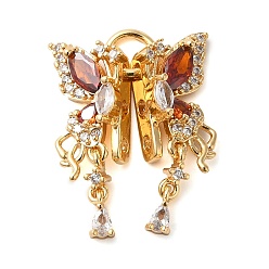 Шоколадный Латунные микро проложить кубического циркония слайд прелести, без кадмия, без никеля и без свинца, бабочка, реальный 18 k позолоченный, цвет шоколада, 22x18x6 мм, отверстие : 1.4 мм