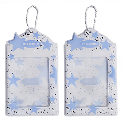 Васильковый 2шт. держатели для фотокарточек из ПВХ-пластика с рисунком в виде звезд, защитный рукав для подвесных карт, визитница с цепочкой-шариком, прямоугольные, васильковый, 130x77 мм