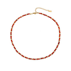 Dark Red Natural Dyed Jade Beaded Necklaces for Women, Dark Red, 14.96 inch(38cm)