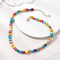 Золотой Окрашенные натуральные ракушки, разноцветные самородки, бусы для женщин, с 304 удлинителем цепи из нержавеющей стали, золотые, 16.14 дюйм (41 см)