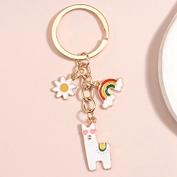 Alpaca Zinc Alloy Enamel Keychain, Rainbow Metal Key Rings, Alpaca, 8cm