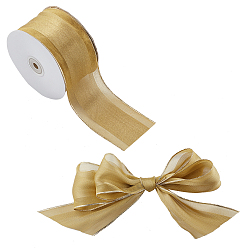 Goldenrod Satin Ribbon, with Edge Metallic Ribbon, for Bow Gift Wrapping, Christmas Design Decoration, Crafts, Goldenrod, 2-1/2 inch(63~65mm), about 22m/roll