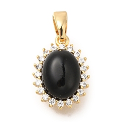 Настоящее золото 18K Подвески из латуни микропаве с фианитами и стеклом, овал с подвесками-кабошонами, с целью перехода в кольце, без кадмия, без никеля и без свинца, реальный 18 k позолоченный, 14.5x10.5x7 мм, отверстие : 3.5x4 мм