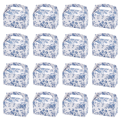 Синий Прямоугольные подарочные коробки для хранения из бумаги с цветочным узором, коробки конфет, с ручкой, синие, 16.1x9.1x15 см