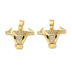 Настоящее золото 18K Латунные микро проложить кубического циркония подвески, амулеты в виде коровьей головы, реальный 18 k позолоченный, 16x20.5x4.5 мм, отверстие : 2.5x5 мм