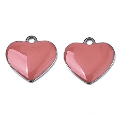 Индийский Красный 201 из нержавеющей стали шармы эмали, сердце, цвет нержавеющей стали, Индийская красная, 13x13x2 мм, отверстие : 1.5 мм