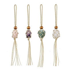 Цвет Древесины Мешочек с подвесками из необработанных натуральных драгоценных камней самородков, украшения, плетеная нейлоновая нить с кисточкой, автомобильные подвесные украшения, деревесиные, 190~192x15.5~19 мм