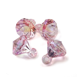 Pink UV Plating Acrylic Pendants, Diamond, Pink, 21x12mm, Hole: 3.2mm