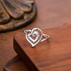 Нержавеющая Сталь Цвет 304 открытые кольца-манжеты из нержавеющей стали для женщин, сердце, цвет нержавеющей стали, 15~20 мм