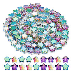 Зеленое Покрытие 2 нити гальванизированные стеклянные бусины нить, с половиным покрытием, звезда, зеленый покрытием, 8.5x9x3 мм, отверстие : 0.8 мм, около 79~80 шт / нитка, 24.80 дюйм ~ 25.20 дюйм (63~64 см)