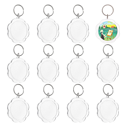Clear 12 Sets Transparent Acrylic Blank Photo Picture Frame Keychain, with Iron Split Key Rings, Flower, Platinum, Clear, 3-3/8 inch(8.7cm)