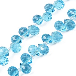 Голубой Прозрачные стеклянные бусины, слезинки, Топ пробуренной, граненые, голубой, 10.5x8 мм, отверстие : 1.2 мм, около 95~100 шт / нитка, 61~62 см