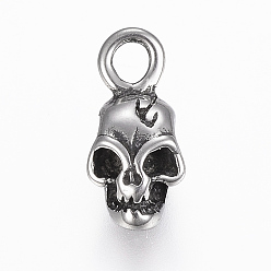 Antique Silver 316 Surgical Stainless Steel Charms, Skull , Antique Silver, 14x6.5x6mm, Hole: 2.5mm