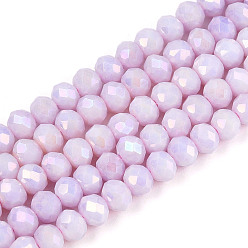 Сливовый Антикоррозийные гальванические стеклянные бусины рондель, имитация драгоценных камней, с покрытием AB цвета, граненые, слива, 4~4.5x3~3.8 мм, отверстие : 0.9 мм, около 105~107 шт / нитка, 14.76~15.16'' (37.5~38.5 см)