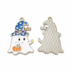 Королевский синий Стойки обшивки сплава эмали подвески, без кадмия, без никеля и без свинца, Хэллоуин тема, Призрак в шляпе и шарм в виде тыквы, платина, королевский синий, 25.5x17x1 мм, отверстие : 1.4 мм