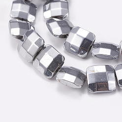 Platinum Plated Electroplated Non-magnetic Synthetic Hematite Beads Strands, Faceted, Square, Platinum Plated, 10x10x4mm, Hole: 1mm, about 40pcs/strand, 15.9 inch(40.5cm)