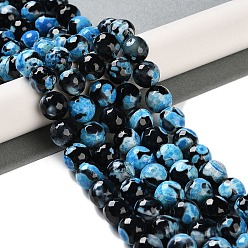 Темно-Голубой Природные пожары треск агат бисер нитей, окрашенная и подогревом, граненые, круглые, глубокое синее небо, 10 мм, отверстие : 0.8 мм, около 37 шт / нитка, 14'' (35.5 см)