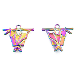 Rainbow Color Ионное покрытие (ip) 201 подвески из нержавеющей стали, летучая мышь, Радуга цветов, 23x25x2.5 мм, отверстие : 2.5 мм