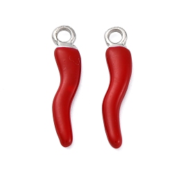 Красный Подвески из эмали и сплава, рог изобилия / итальянский рог корничелло амулеты, платина, красные, 26x5.5x3 мм, отверстие : 2 мм