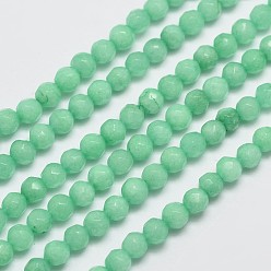 Бледно-Зеленый Натуральный Malaysia нити нефритовый шарик, имитация амазонит, круглые, окрашенные, граненые, бледно-зеленый, 4 мм, отверстие : 0.8 мм, около 90 шт / нитка, 14.5 дюйм
