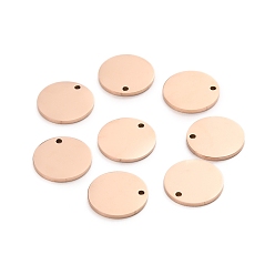 Розовое Золото Ионное покрытие (ip) 304 брелоки из нержавеющей стали, зеркальная полировка, штамповка пустой метки, лазерная резка, плоско-круглые, розовое золото , 12x1 мм, отверстие : 1.2 мм