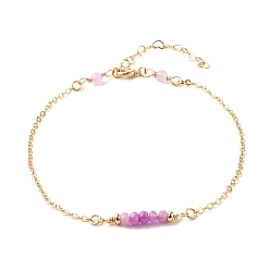 Violet Natural Dyed Malaysia Jade Link Anklets for Women, Brass Chain Anklets, Golden, Violet, 10-1/4 inch(26cm), 2mm