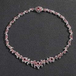 Платина Ожерелья-цепочки с шипами в виде глаз и латунными подвесками из темно-красного кубического циркония для мужчин, платина, 17.72 дюйм (45 см)