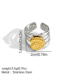 Others Ocean 304 Stainless Steel Cuff Open Rings, Golden & Stainless Steel Color, Conch Shape, 20mm