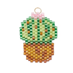 Зеленый Подвески в виде кактусов из стеклянных бус, с 304 кольцами из нержавеющей стали, реальный 18 k позолоченный, зелёные, 28x21x2 мм, отверстие : 3 мм