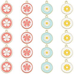 (52) Непрозрачная лаванда 20 шт 4 стили подвески из сплава, с эмалью, золотой свет, плоская круглая подвеска с изображением ромашки сакура., разноцветные, 20~20.5x17x1~2 мм, отверстие : 1.8~2 мм, 5 шт / стиль