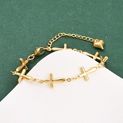 Золотой 304 браслеты-цепочки из нержавеющей стали с поперечными связями, золотые, 7-5/8 дюйм (19.4 см)