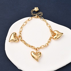 Золотой 304 из нержавеющей стали сердца очаровывает браслеты, браслеты из прямоугольных звеньев и цепочек для женщин, золотые, 8-1/8 дюйм (20.6 см)