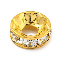 Настоящее золото 18K Латуни европейского бисера, со стеклом, бусины с большим отверстием, долговечный, без свинца и без кадмия, плоско-круглые, реальный 18 k позолоченный, 15x5.5 мм, отверстие : 6.5 мм