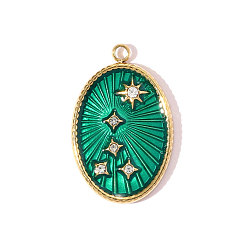 Зеленый 304 нержавеющей стальной эмали подвески, овал со звездой, со стразами, ионное покрытие (ip), реальный 18 k позолоченный, зелёные, 21x13 мм