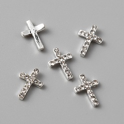Argent Cabochons alliage de strass, accessoires nail art de décoration, croix, argenterie, 9x6.5x2mm