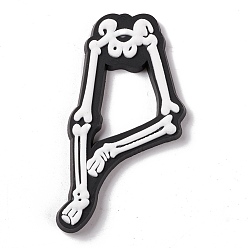 White Halloween Theme PVC Cabochons, Skeleton, White, 51x26x3.5mm