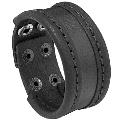 Black Cowhide Cord Bracelets, Snap Bracelets for Men, Gunmetal, Black, 9.25 inch(23.5cm)