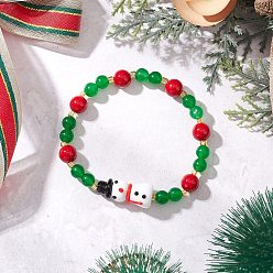Разноцветный Браслеты из натурального окрашенного нефрита машан с бусинами, снеговик ручной работы лэмпворк украшения для мужчин и женщин, со стеклянными бисеринами, красочный, внутренний диаметр: 2-3/8 дюйм (6.1 см)
