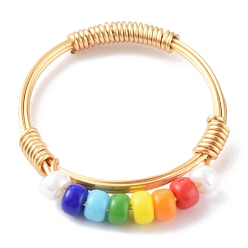 Разноцветный Регулируемые стеклянные бусины на пальцах, с настоящей медной проволокой 18 k с золотым покрытием, красочный, Размер 7, 17 мм